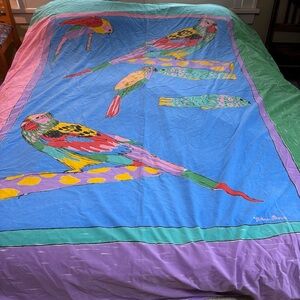 Vintage Ken Done Australia Colorful Blue Parrot Queen Duvet Cover